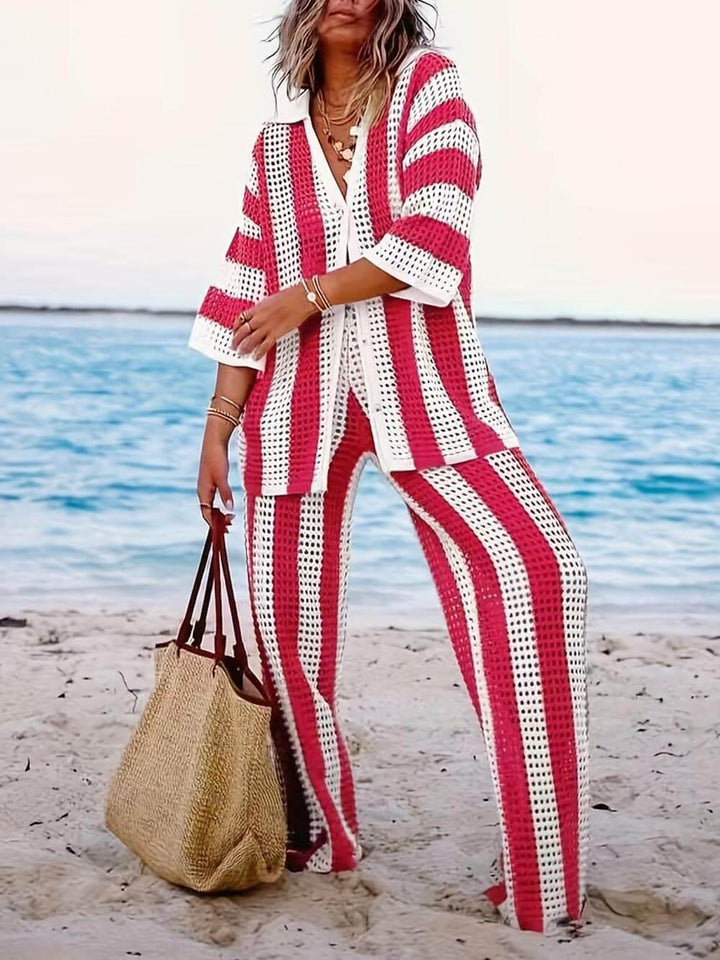Conjunto de Camisa a Rayas Sienna y Pantalones de Pierna Ancha