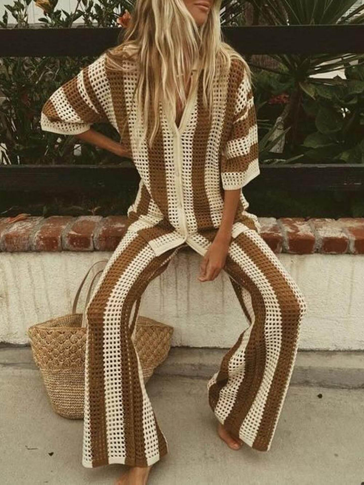 Conjunto de Camisa a Rayas Sienna y Pantalones de Pierna Ancha