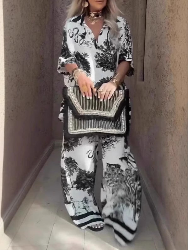 Conjunto de Top en V de Samantha y Pantalones de Pierna Ancha