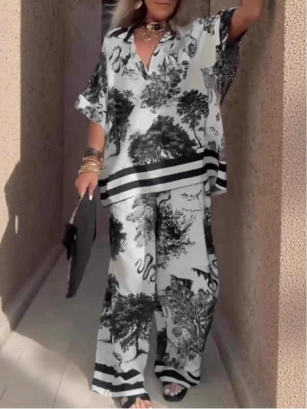 Conjunto de Top en V de Samantha y Pantalones de Pierna Ancha