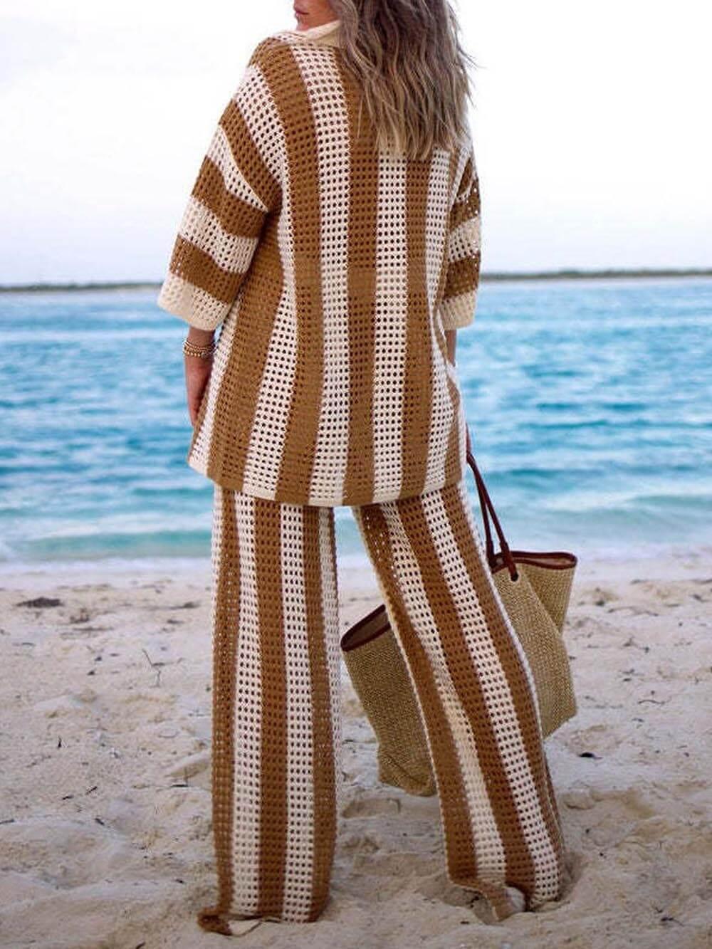 Conjunto de Camisa Rayas Sienna y Pantalones de Pierna Ancha