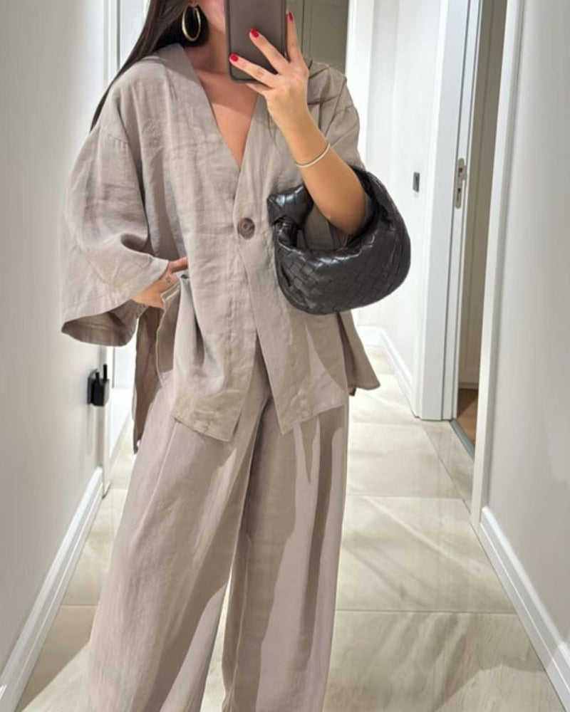 Conjunto de Top y Pantalones con Cuello en V Sienna