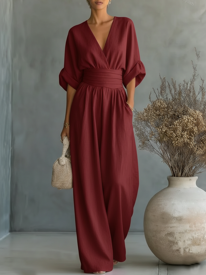 Conjunto elegante con escote en V y talle alto