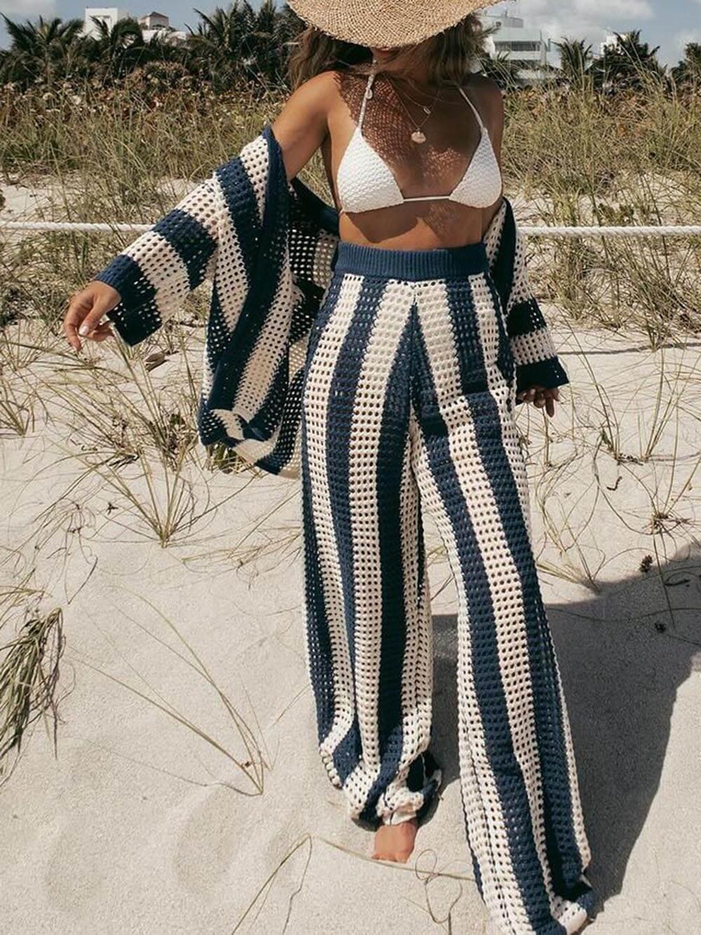 Conjunto de Camisa a Rayas Sienna y Pantalones de Pierna Ancha