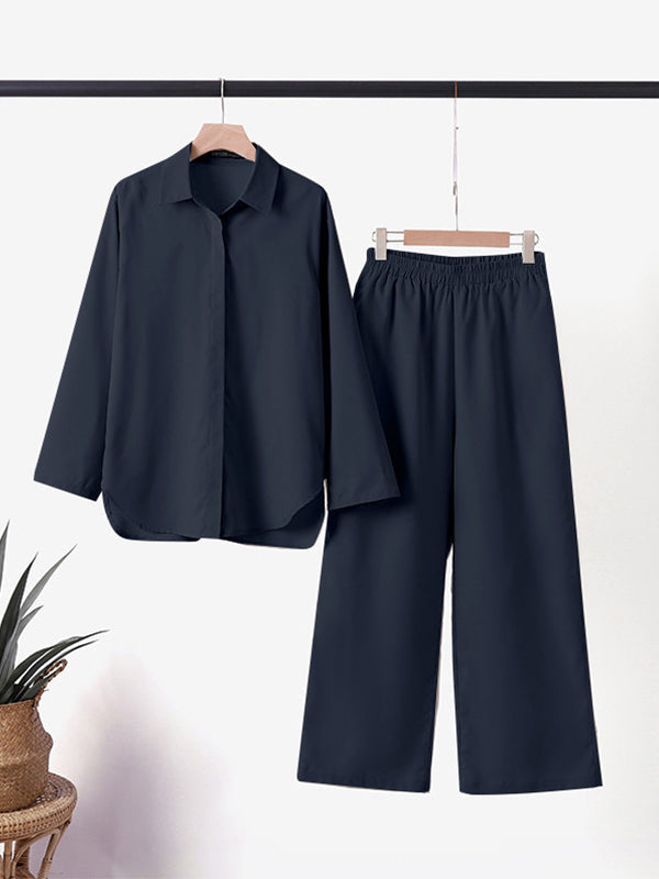 Denice™ Elegante Conjunto Casual de Dos Piezas | Camisa de Botones Suelta y Pantalón Amplio