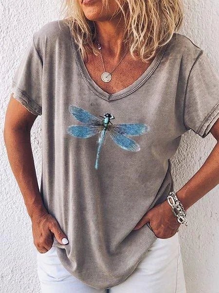 Luna | Camiseta Casual de Manga Corta con Estampado de Libélula para Damas