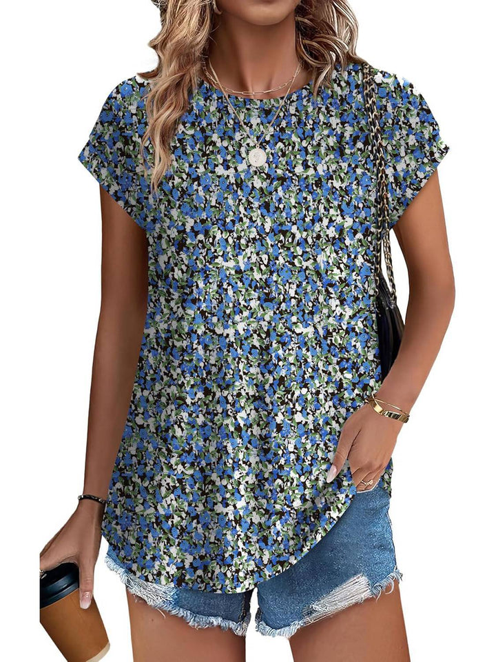 Meadow | Blusa Casual de Cuello Redondo y Mangas Cortas con Estampado de Hojas para Mujeres