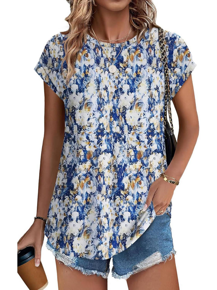 Meadow | Blusa Casual de Cuello Redondo y Mangas Cortas con Estampado de Hojas para Mujeres