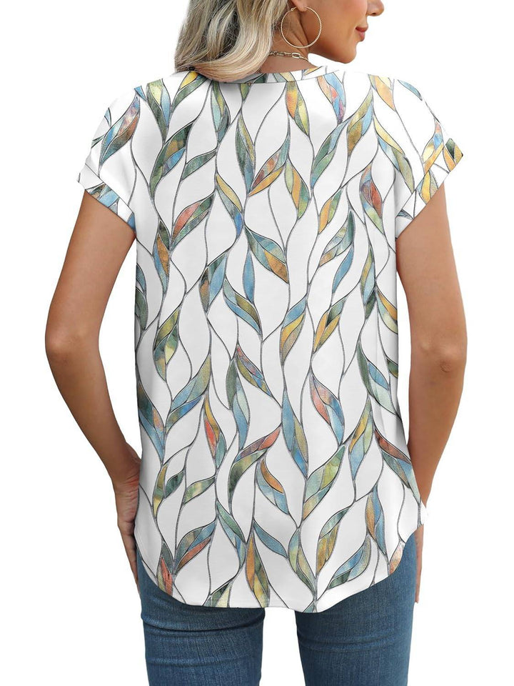 Meadow | Blusa Casual de Cuello Redondo y Mangas Cortas con Estampado de Hojas para Mujeres
