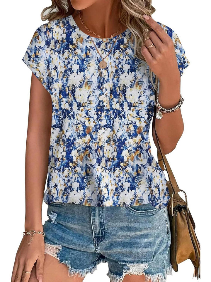 Meadow | Blusa Casual de Cuello Redondo y Mangas Cortas con Estampado de Hojas para Mujeres