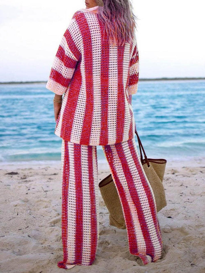 Conjunto de Camisa Rayas Sienna y Pantalones de Pierna Ancha