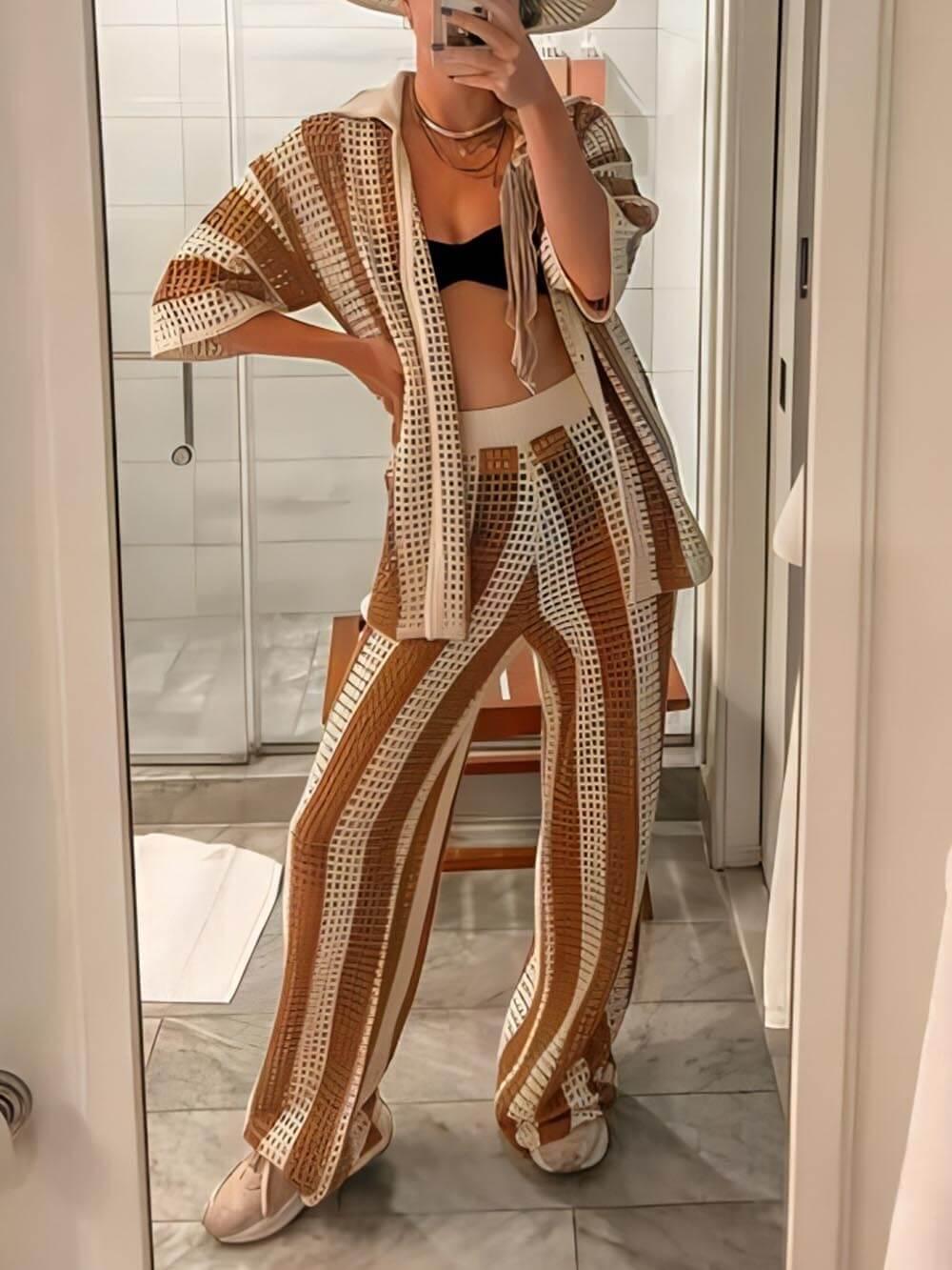 Conjunto de Camisa a Rayas Sienna y Pantalones de Pierna Ancha