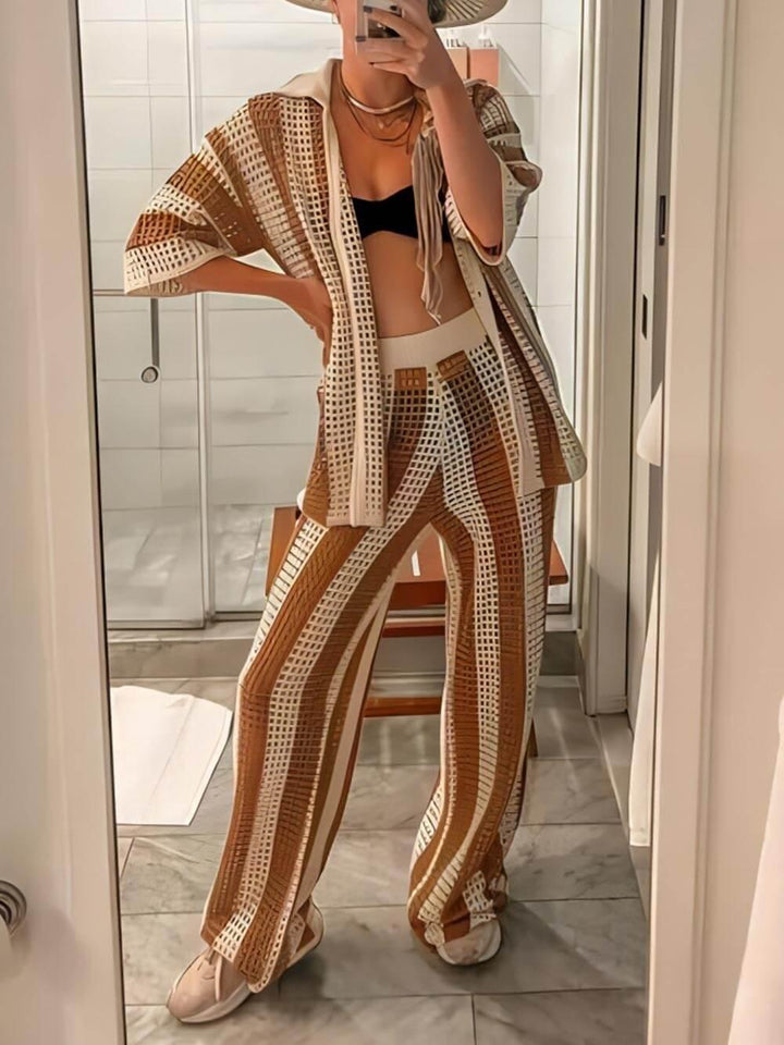 Conjunto de Camisa a Rayas Sienna y Pantalones de Pierna Ancha