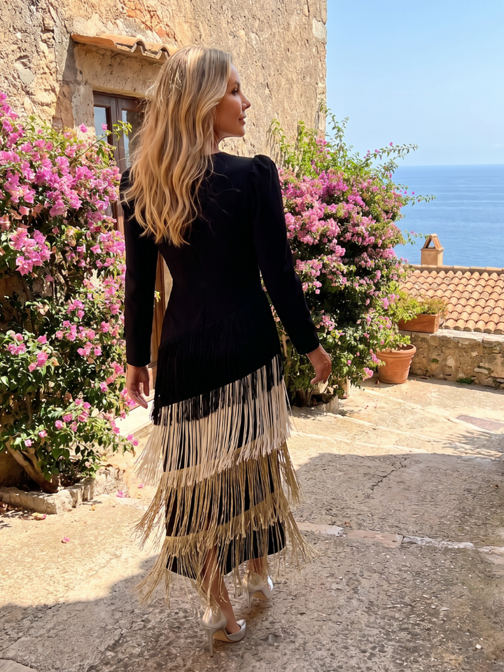 Samara | Vestido Midi de Manga Larga con Flecos Suaves