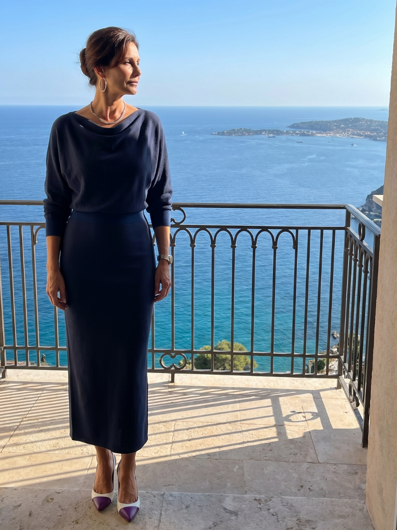 Romy | Vestido Midi Ceñido con Escote Drapado