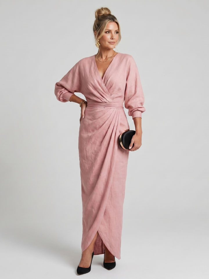 Fábula | Vestido Midi de Manga Larga con Cuerpo Envolvente