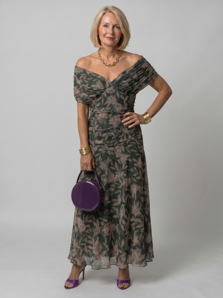 Ellis & Johnson™ | Vestido Midi Sin Hombros