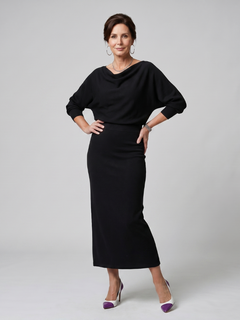 Romy | Vestido Midi Ceñido con Escote Drapado