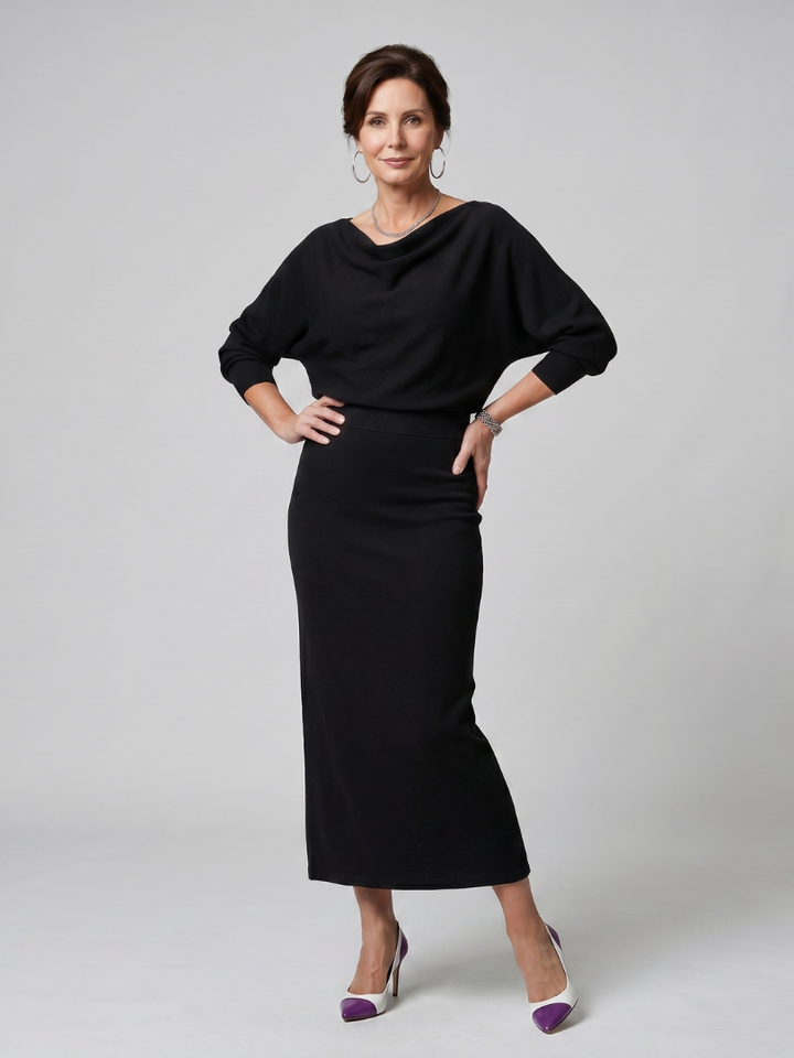 Romy | Vestido Midi Ceñido con Escote Drapado