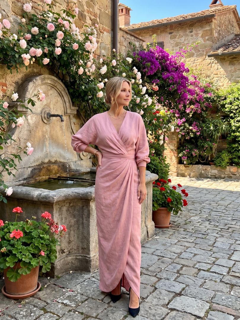 Fábula | Vestido Midi de Manga Larga con Cuerpo Envolvente
