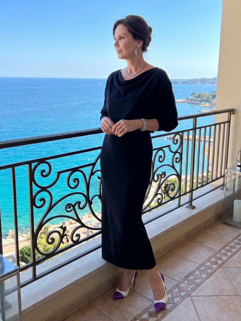 Romy | Vestido Midi Ceñido con Escote Drapado