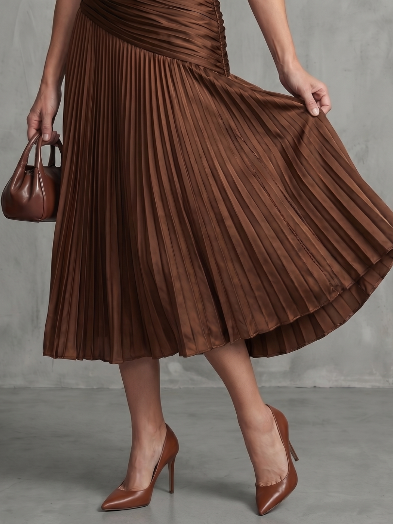 Theodora | Vestido midi con cintura fruncida y rayas