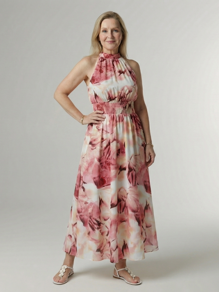 Sylin | Vestido Midi con Cuello Halter Arrugado