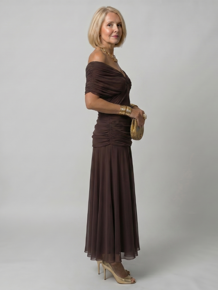 Ellis & Johnson™ | Vestido Midi Sin Hombros