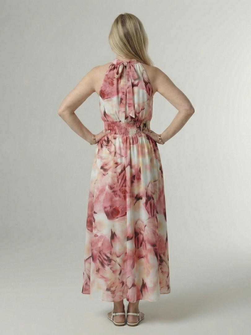 Sylin | Vestido Midi con Cuello Halter Arrugado