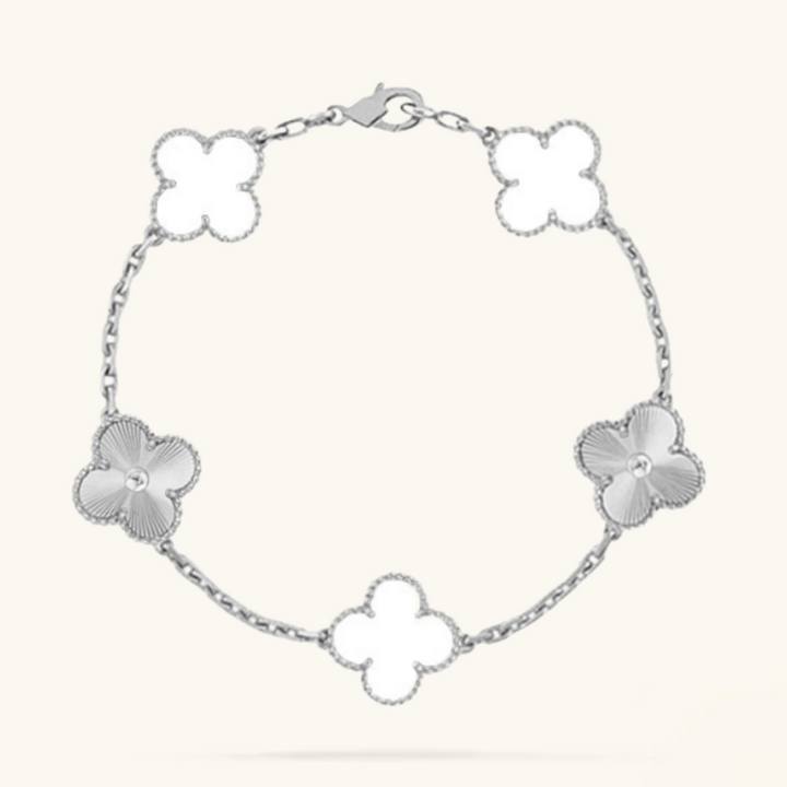 CLOVER | Pulsera Blanca y Plateada