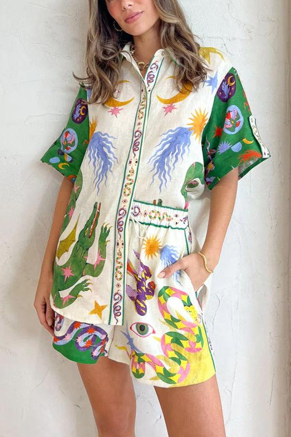 Conjunto de Blusa Celestial y Pantalones Cortos con Bolsillos
