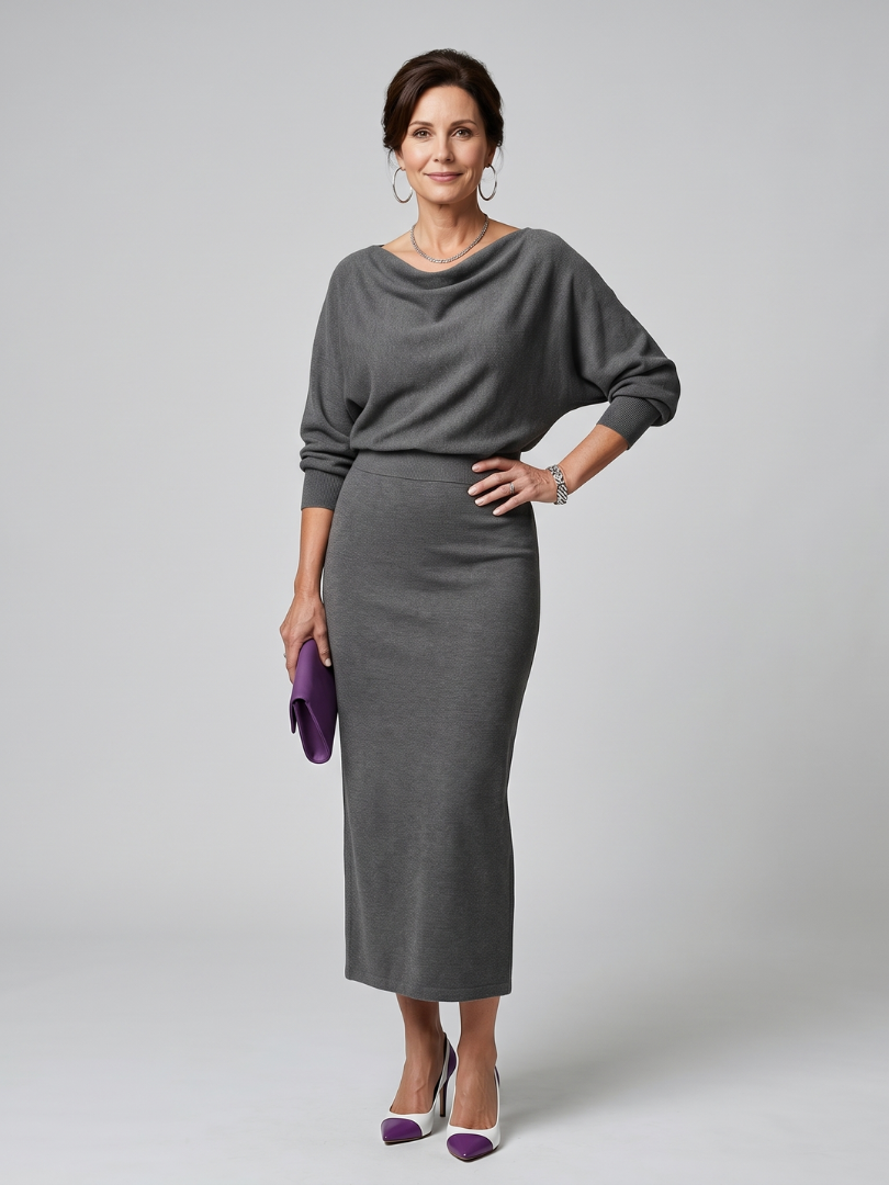 Romy | Vestido Midi Ceñido con Escote Drapado