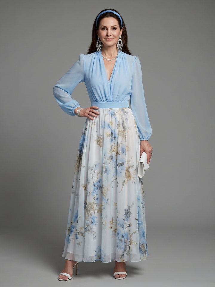 Augusta | Vestido Maxi Floral de Cuerpo Transparente con Escote en V