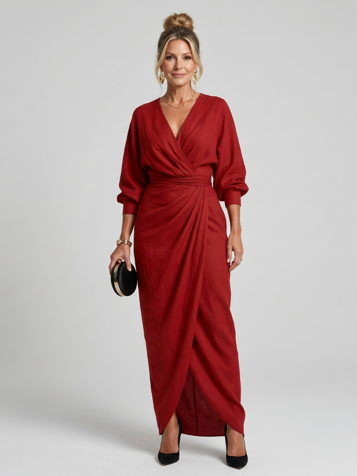 Fábula | Vestido Midi de Manga Larga con Cuerpo Envolvente