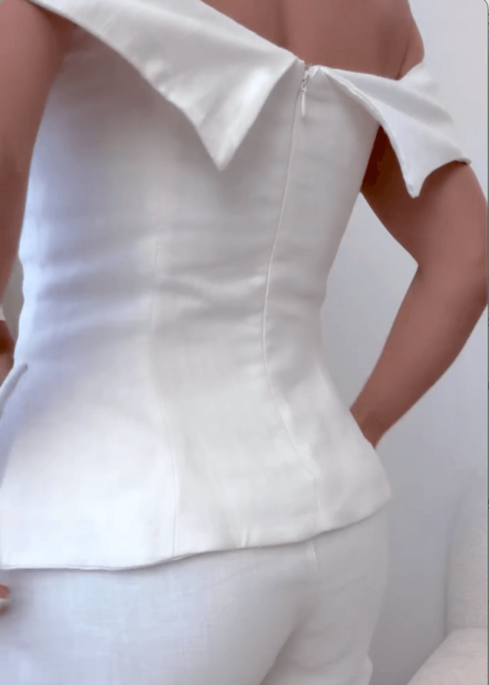 Traje de dos piezas de algodón y lino Liam Blanco