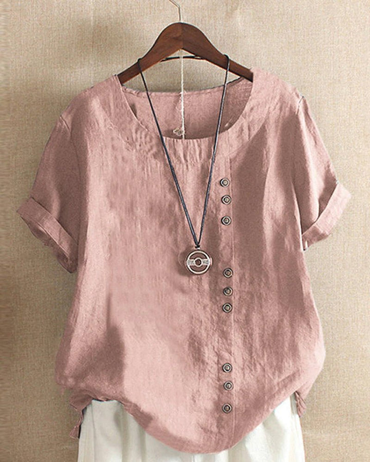 Lino | Top Casual de Cuello Redondo con Botones en la Parte Delantera para Mujer