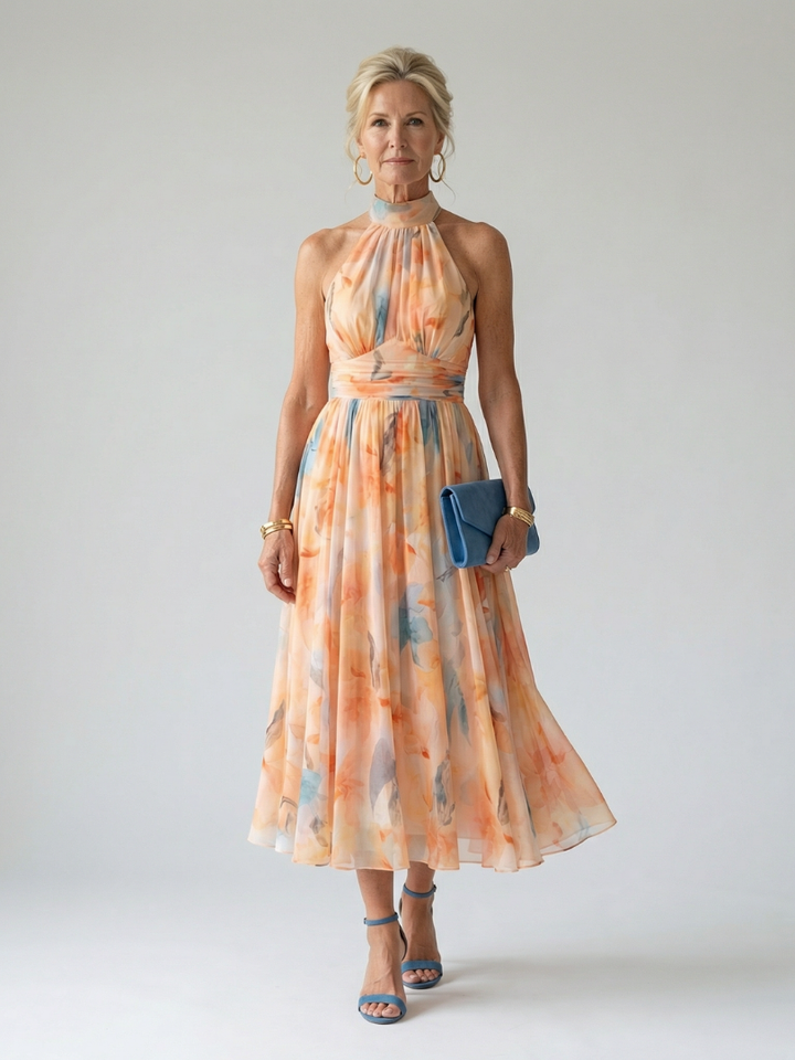 Ellis & Johnson™ | Vestido Midi Suave con Cuello Halter