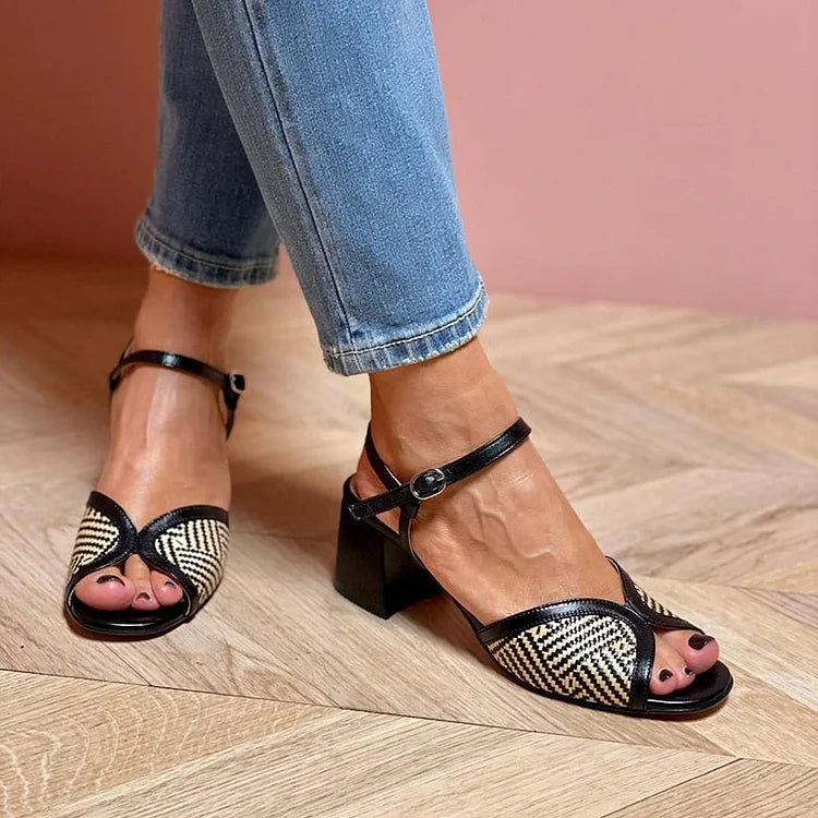 "SANDALIAS DE TELA TEJIDA CON TACÓN ANCHO"