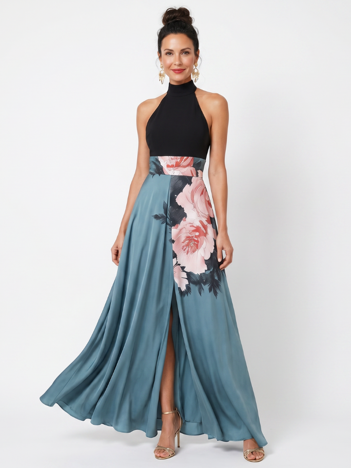Olympas | Vestido Maxi Floral con Cuerpo Halter