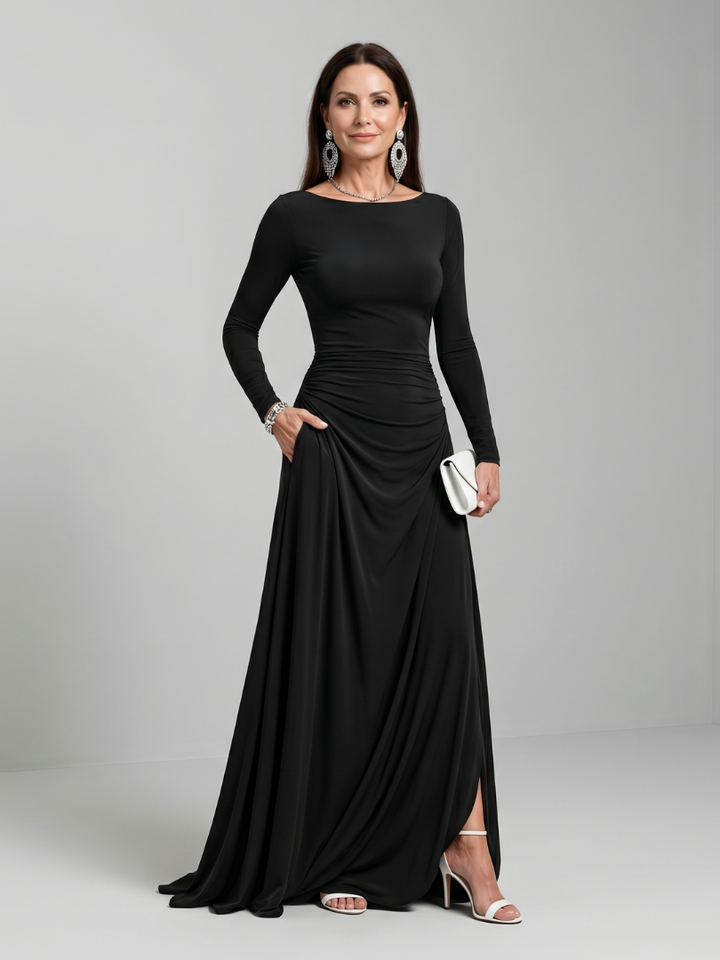Gyram | Vestido Maxi Fluido de Manga Larga con Escote Barco