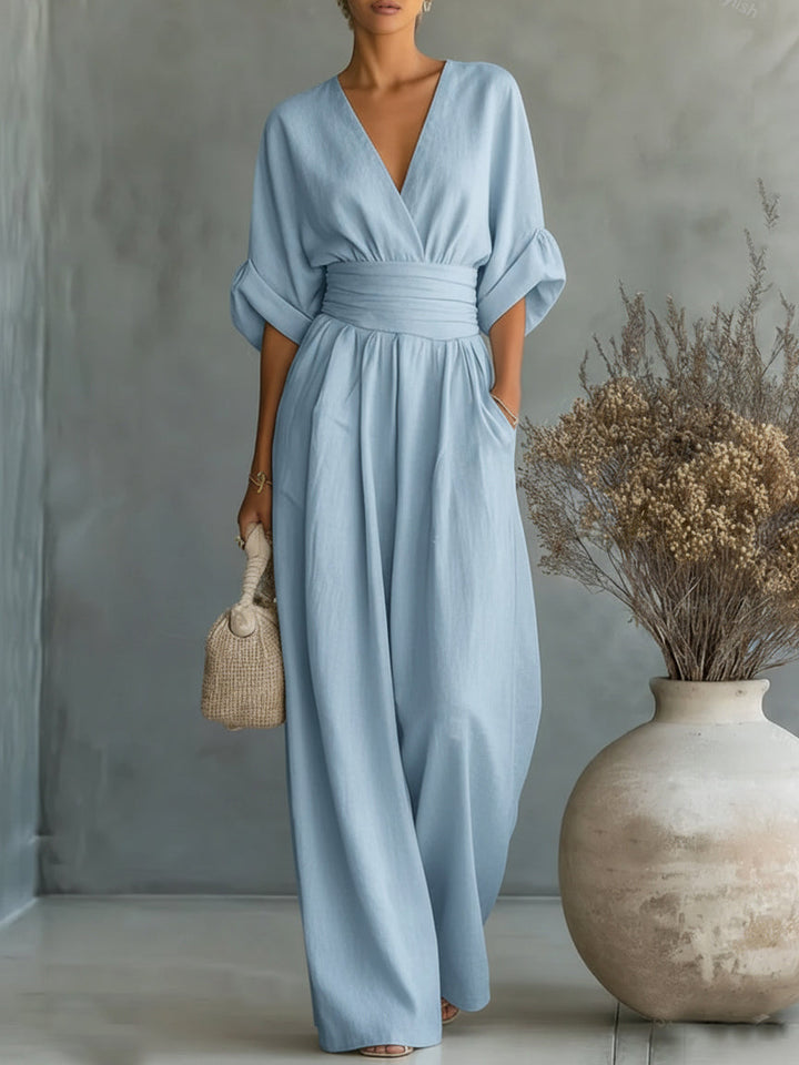 Conjunto elegante con escote en V y talle alto