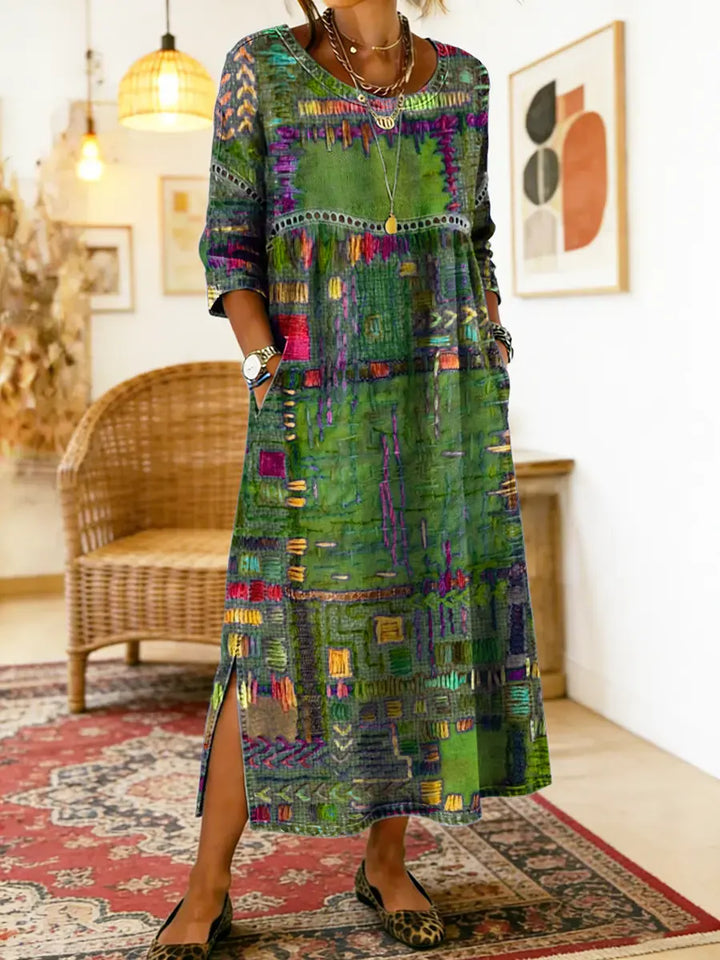 Manuela | Vestido Estampado con Patchwork Étnico