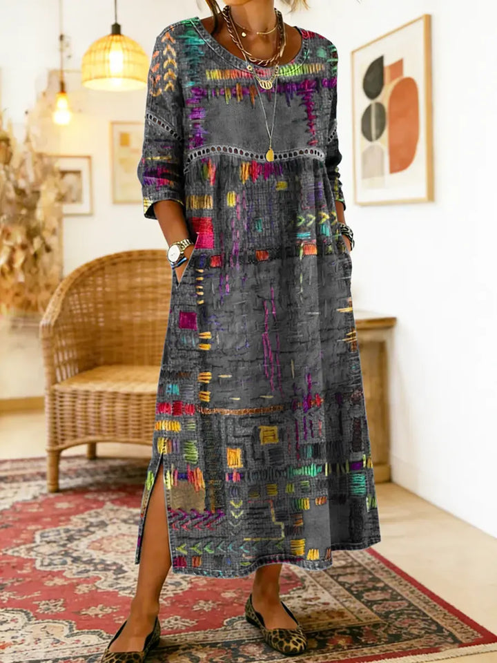 Manuela | Vestido Estampado con Patchwork Étnico