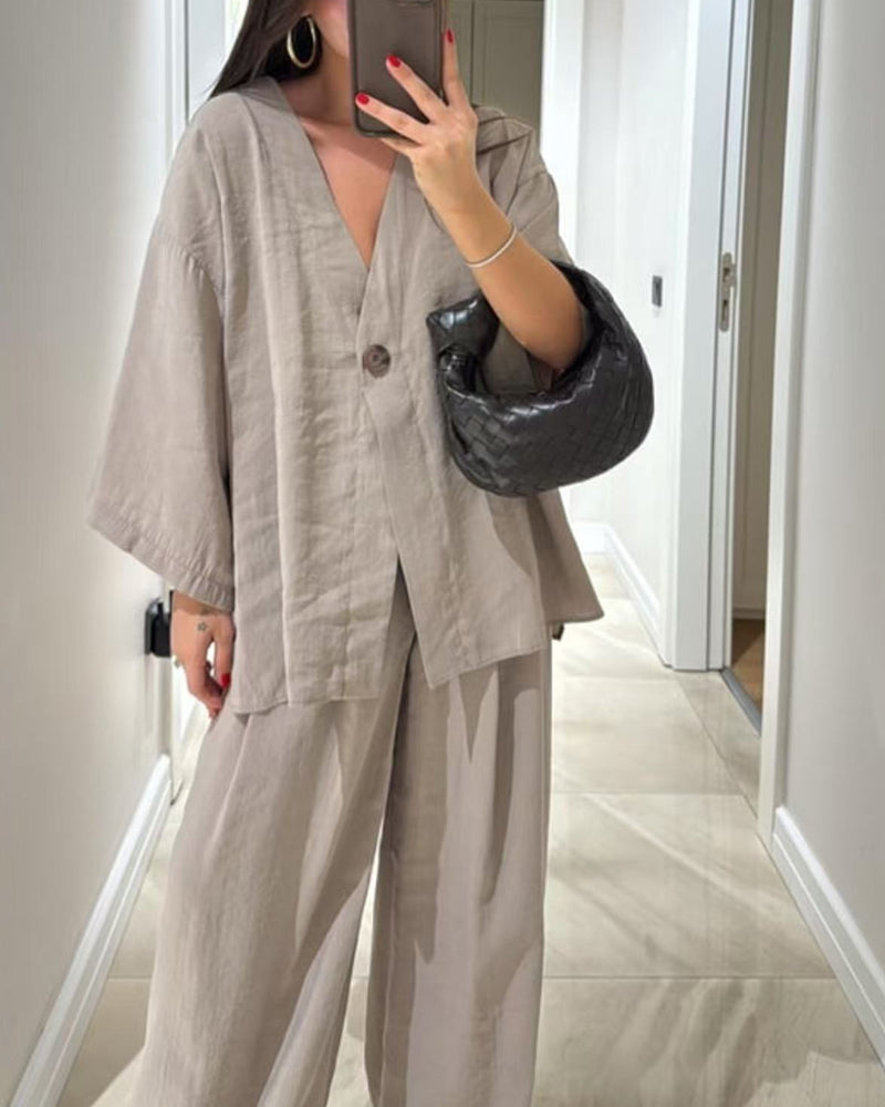 Conjunto de Top y Pantalones Sienna con Escote en V