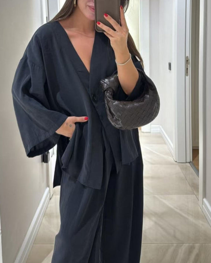 Conjunto de Top y Pantalones con Cuello en V Sienna