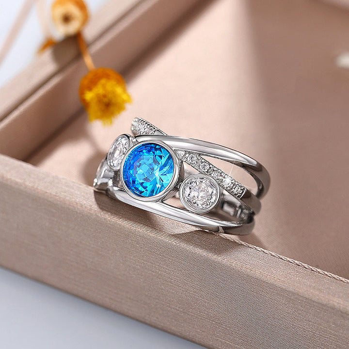 Anillo de Declaración con Piedra Azul Plateada