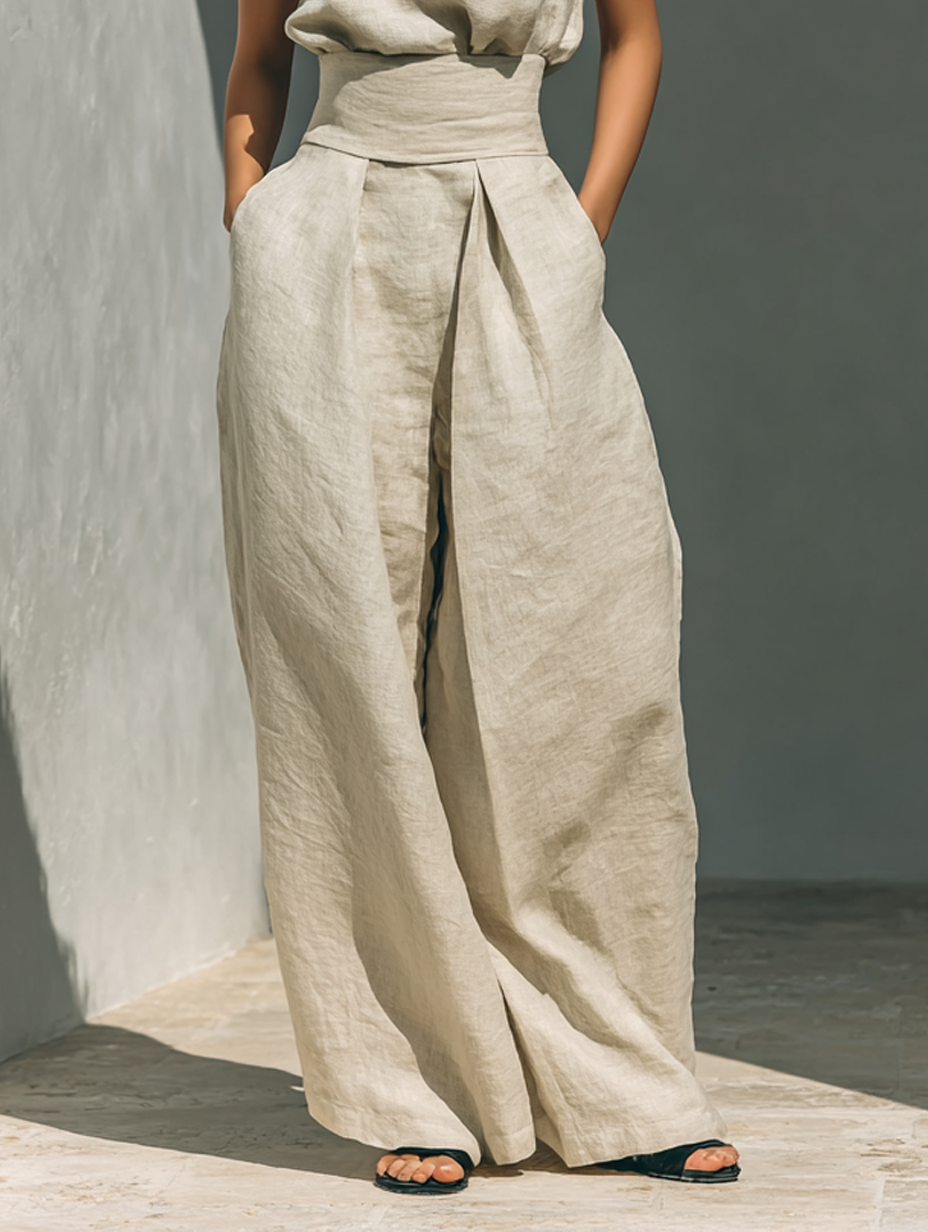 María - top sin mangas y pantalón ancho de mezcla de algodón y lino