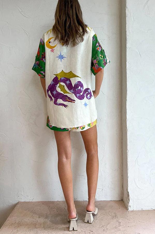 Conjunto de Blusa Celestial y Pantalones Cortos con Bolsillos