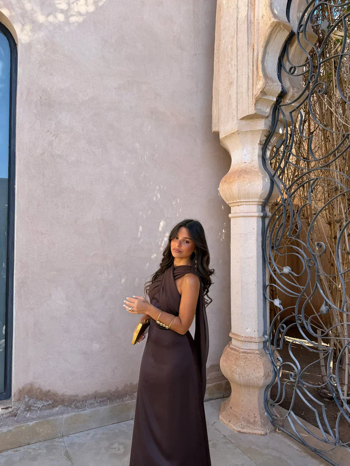 Noa | Vestido Vintage Liso con Lazo y Cintura Alta