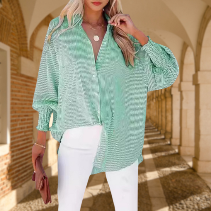 Skye | Camisa de Mujer Oversized de Rayas con Botones y Manga Larga
